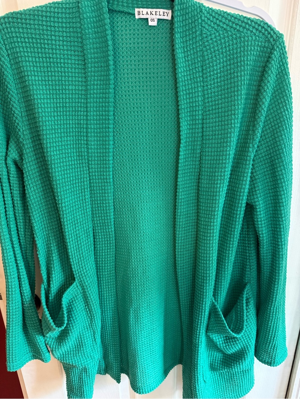 Blakeley Teal Green Waffle-Knit Open Cardigan